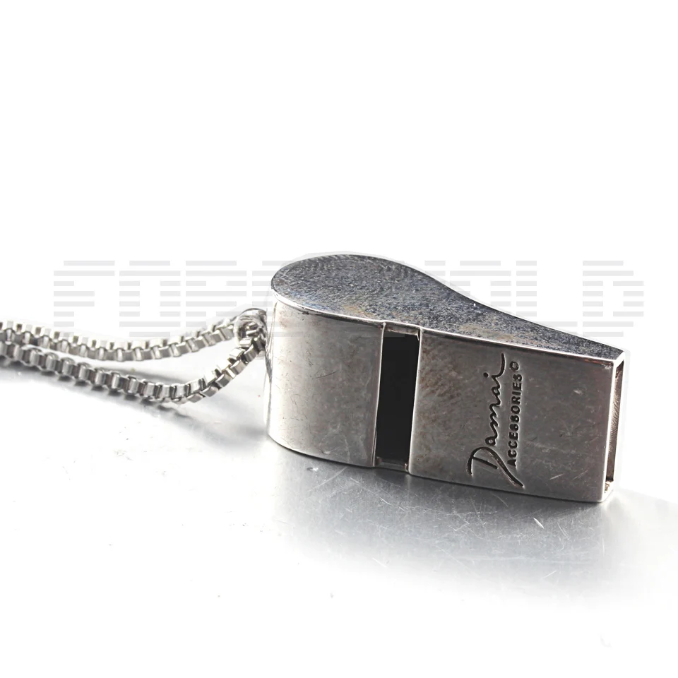 Silver Stainless Steel Referee Whistle Pendant Chain Necklace