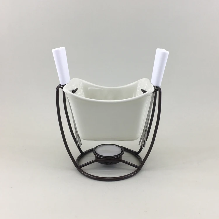 Glazed safety personalized ceramic cheap mini cheese fondue pots chocolate fondue set with dippers