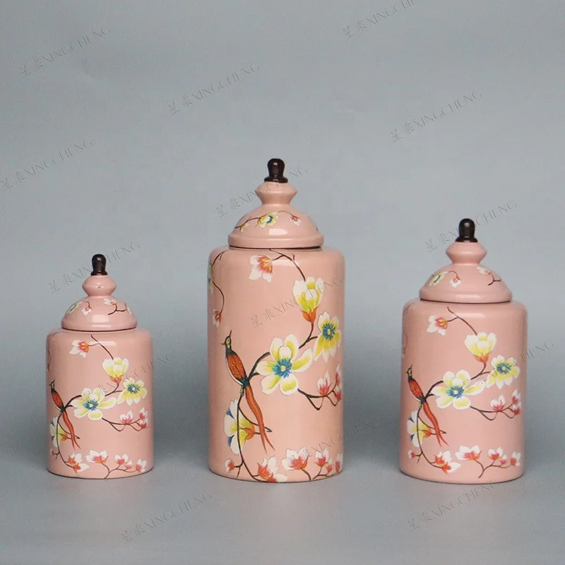 
Flower and bird painting ceramic jar for gift decoration 