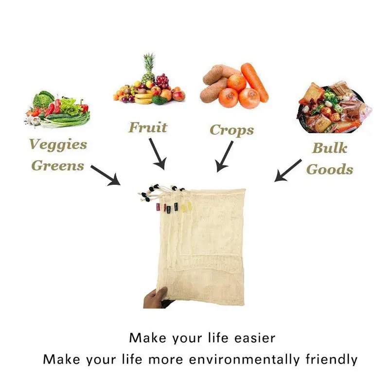 Reusable Produce Bags | Organic Cotton Mesh | Recyclable | Machine Washable | Tare Weight on Label | Double-Stitched Seams