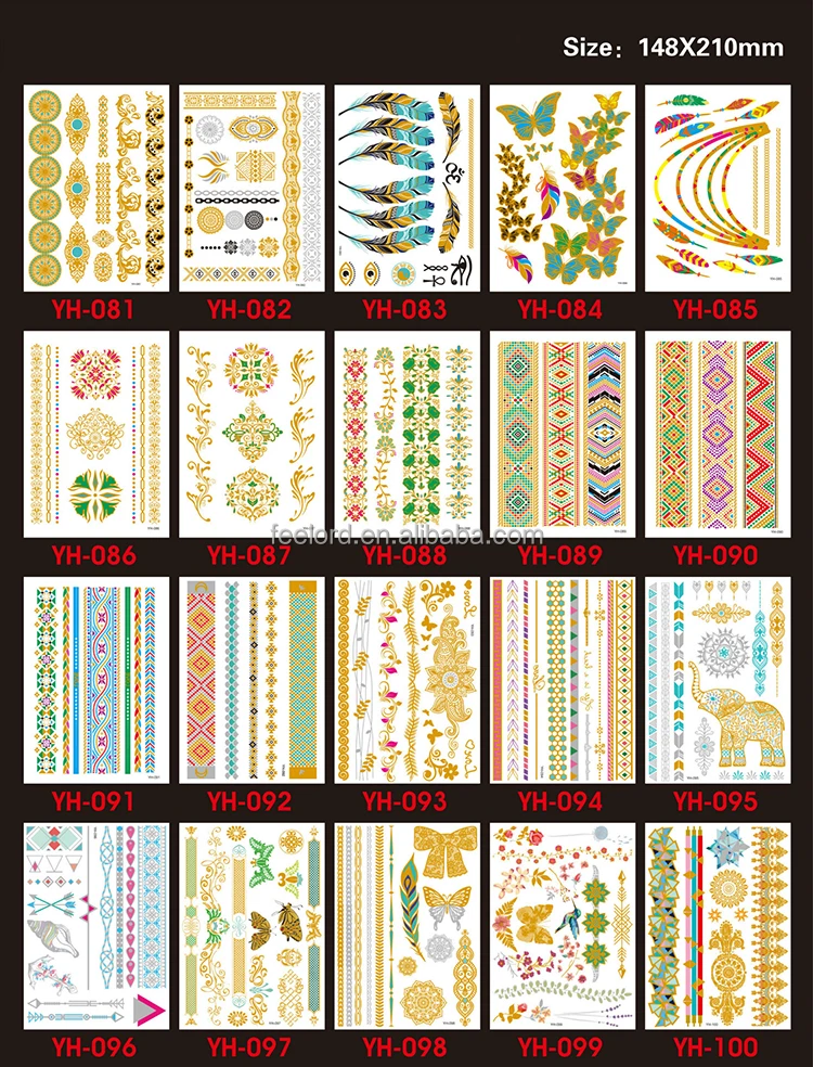 high quality non-toxic waterproof body metallic gold temporary tattoo 120 designs part 5 water transfer metallic tattoo sticker