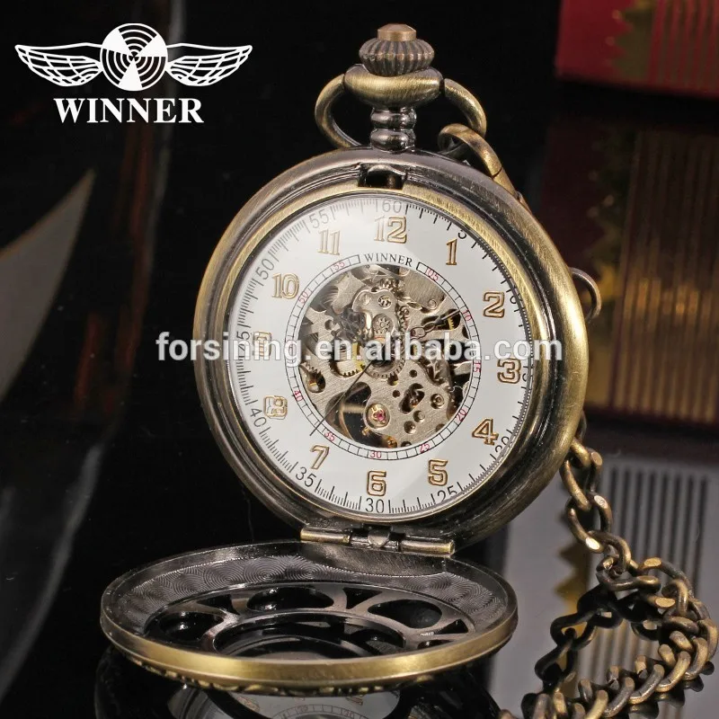 Победитель китай античная пользовательские урожай механическое движение скелет карманные часы и часы