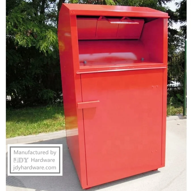 Powder Coated Durable Thick Galvanized Steel Sheet Metal Donation Recycling Bins for Books, Clothing, Shoes