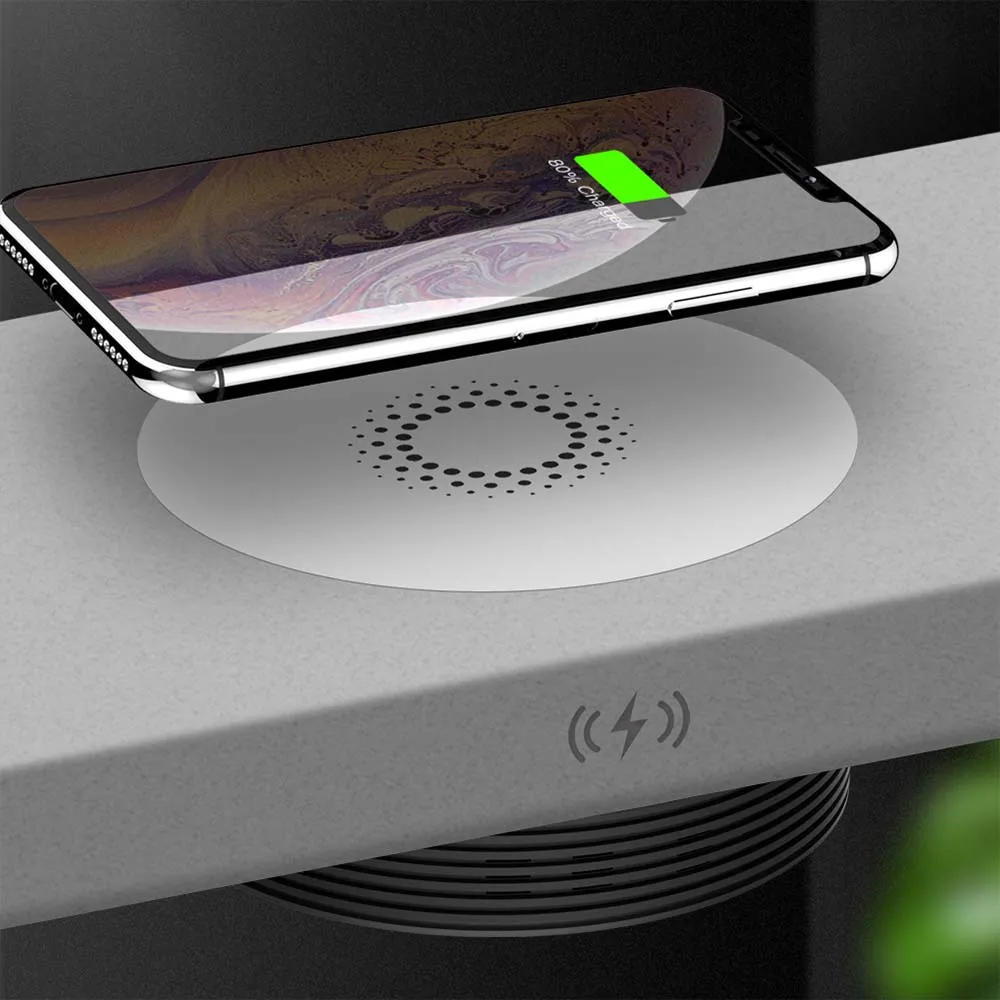 Underneath 32mm Invisible Long Distance Qi Table Wireless Charger Mat for Desk Countertop Hotel Office