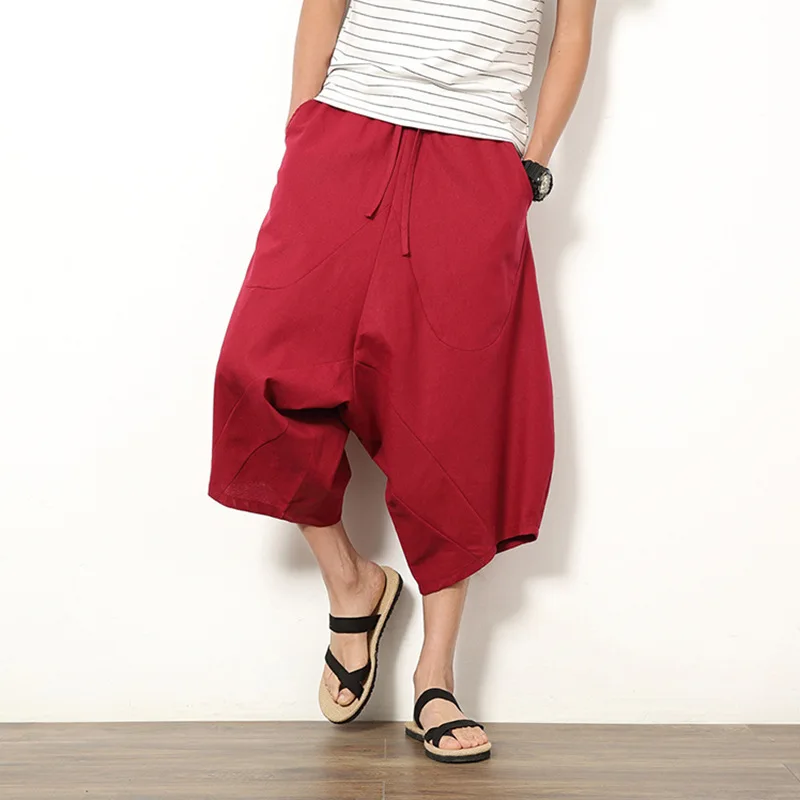 
Thai pants bloomers male loose linen shorts Nepal seven pants wide leg big radish beach pants 