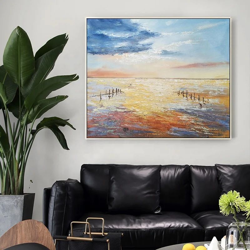 Лидер продаж, абстрактная картина маслом Морской пейзаж, закат, ручная роспись, Картина на холсте, Настенный декор, искусство