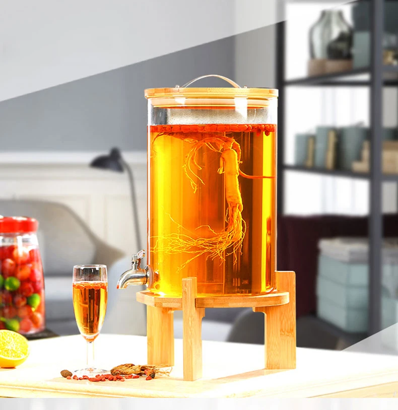 Round shape 5L big glass jar Enzyme jar with bamboo lid and bamboo tray