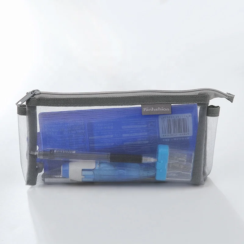 High Quality Black Custom Mesh Transparent Stationery Zipper Pencil Bag for Student