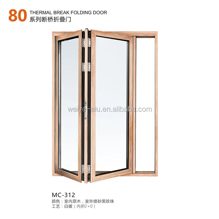 80 luxury aluminum glass thermal break folding door with wood pattern 2+2 2+0 3+3 3+2 3+0