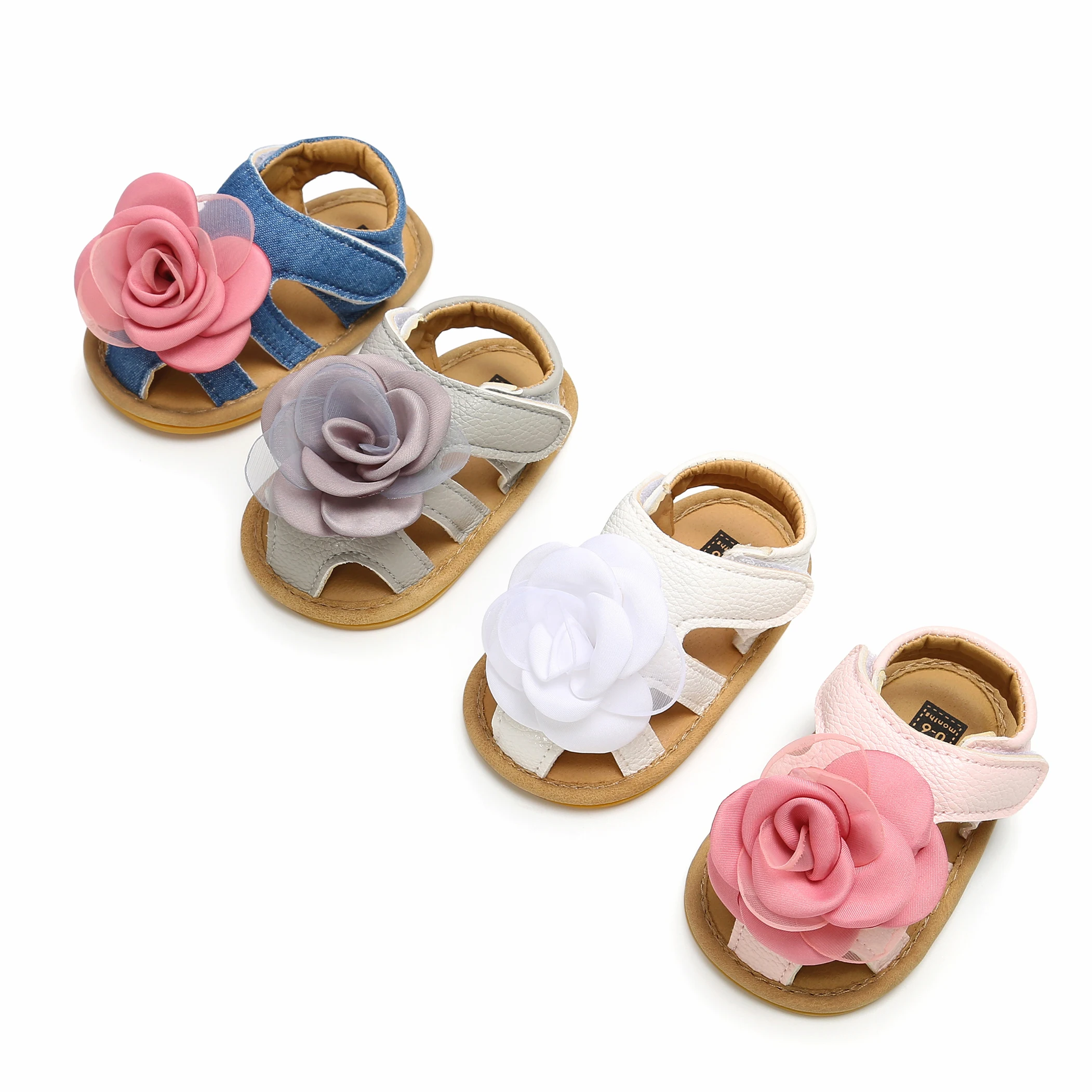 Летняя обувь из искусственной кожи на шнуровке с цветами, мягкая подошва, детские сандалии для девочек