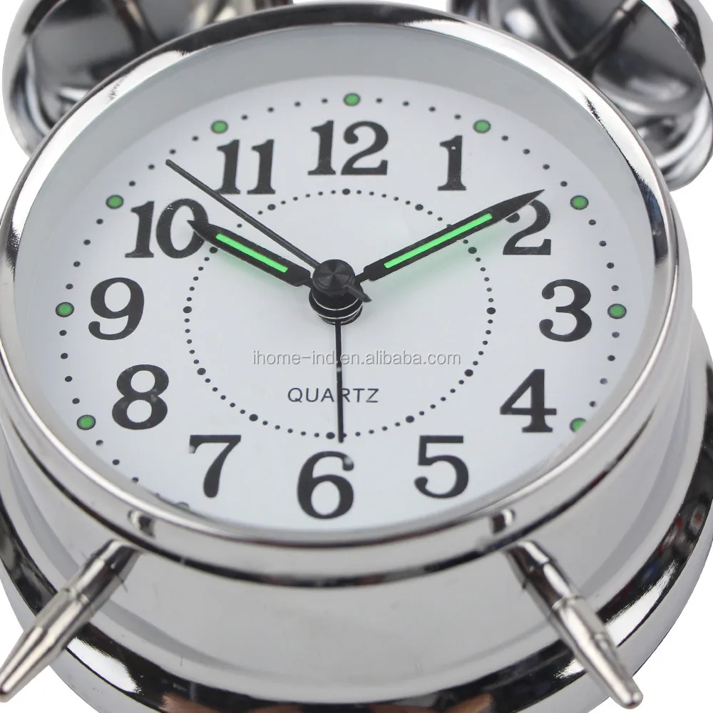 2023 Bed Room Decoration Metal Chrome Twin Bell Alarm Clock Desk Clock Horloges Circular Support Smart Watch Quartz Children