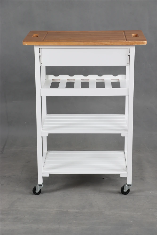 
Factory direct pine wood fancy white kitchen island trolley with drawer 