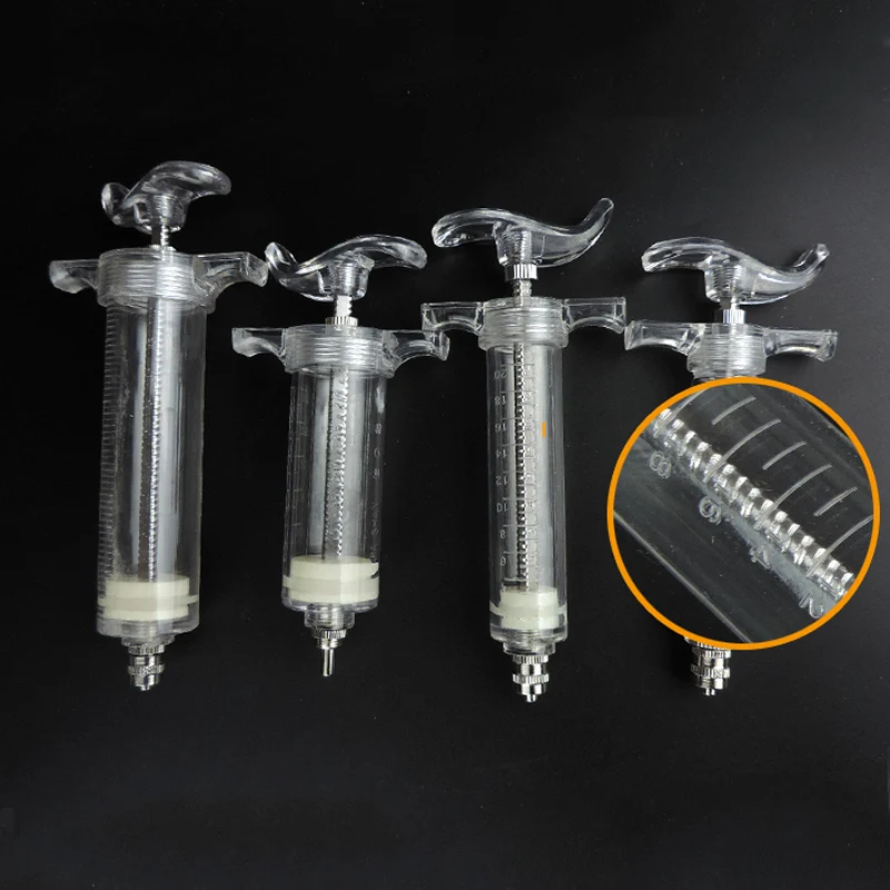 HIGH QUALITY REUSABLE TPX PLASTIC STEEL VETERINARY ANIMAL SYRINGE WITH DOSE NUT