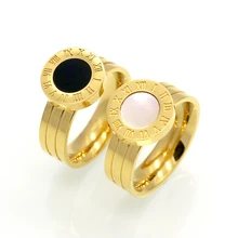 Famosa Marca de Mulheres Anéis 18 K Ouro/Rose Banhado A ouro de Aço Inoxidável Anel Numeral Romano Conchas Ágata Jóias de Luxo Feminino Qualidade superior