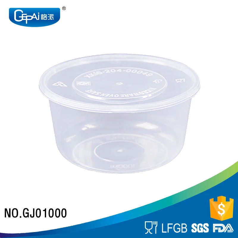 Wholesale 1000ml round disposable bowl plastic food container with lid
