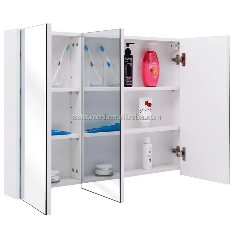 Wide Wall Mount Mirrored Bathroom Medicine Cabinet Storage 3 Mirror Door