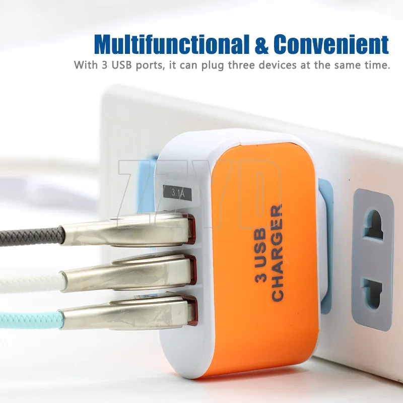 
Hot Sale USA Custom Phone Charger 3 Ports Universal Travel Adapter China Led Wall Usb Charger Wholesale 