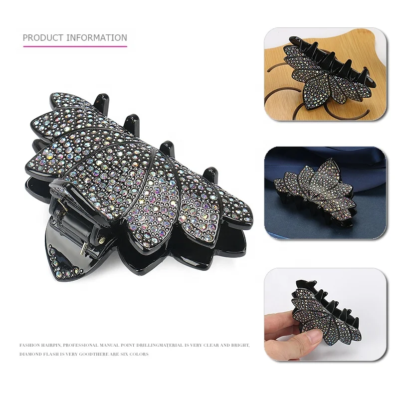 Hot Sale Acrylic Hair Claw Clamp Luxurious Full Rhinestone AB Hair Claw Clips Fashion Women Flower Hair Claws