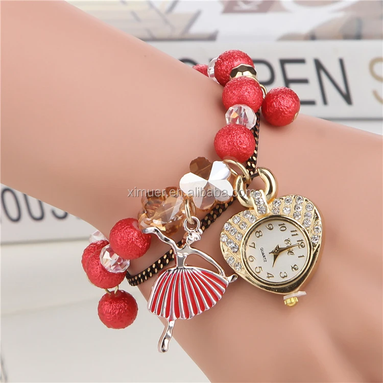 Pretty fashion beaded bracelet watch charm watch girls