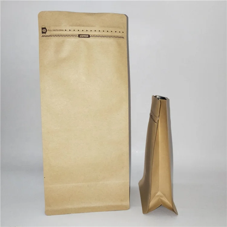 Eco Friendly 250g,500g,1kg 8 Sides Sealed Flat Bottom Zipper Coffee Resealable Kraft Paper Bag with Valve