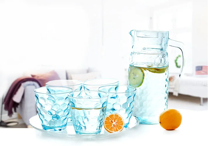 7pcs 1.2L glass Cup Glassware Set, Juice Jug With Spout Cup Promotional glass  drinking set