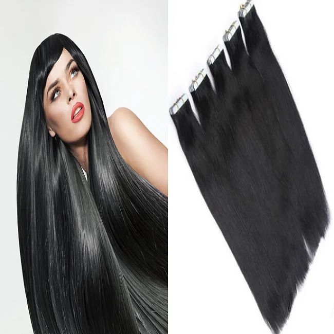 Best russian virgin hair #1B glam seamless tape hair extensions human