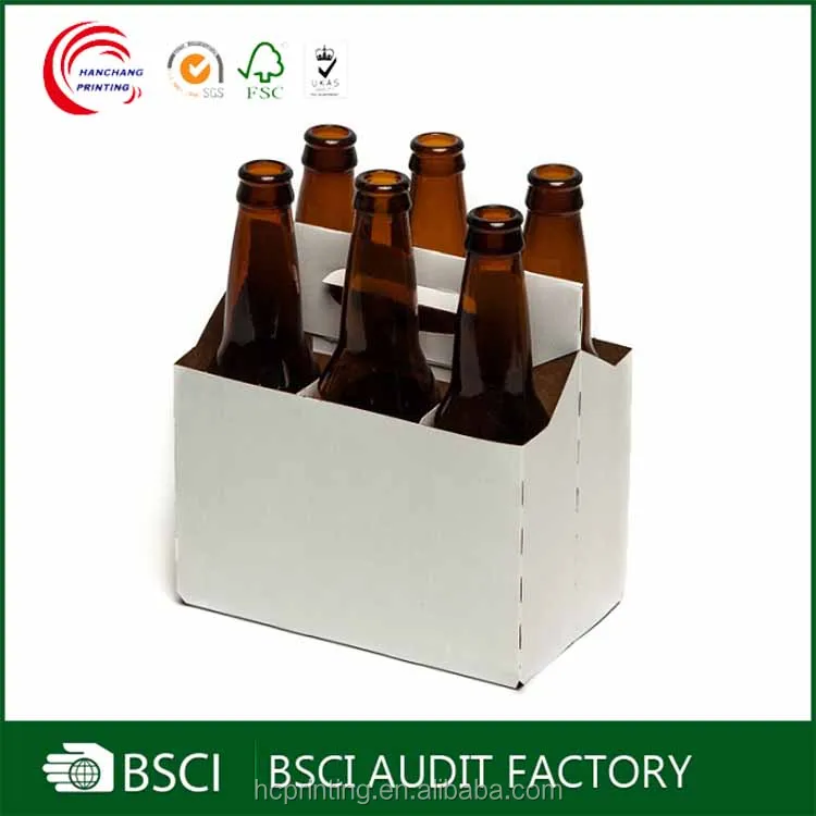 White cardboard 6 pack bottle beer carriers accept customization