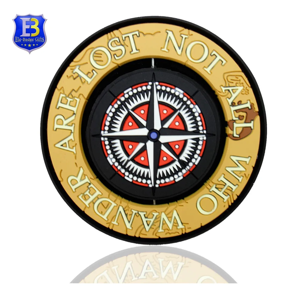 Custom Rubber Wolf Badge Grow In Dark Spinning PVC Logo Patch With Hook And Loop