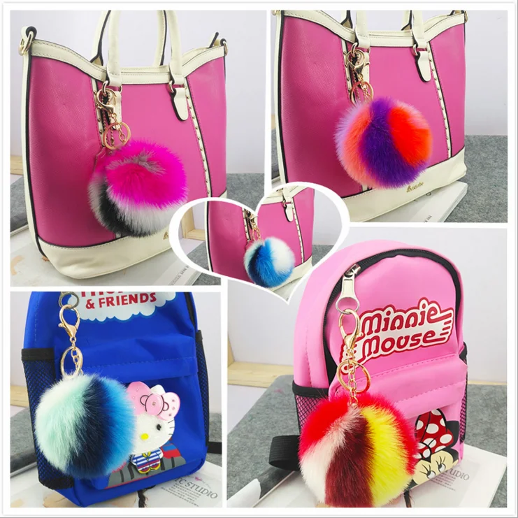 
Yongze 8cm four-color colorful furry ball pretty faux fur puff ball of fur charm keychains faux fur puff keychain ball 