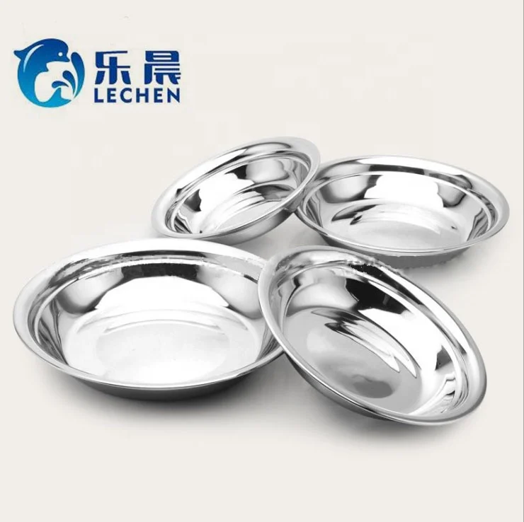 Stainless Steel Plate Tray 201 Korean Round Food  Charger Plate Fruit Plate  Shallow  Dish Dinner