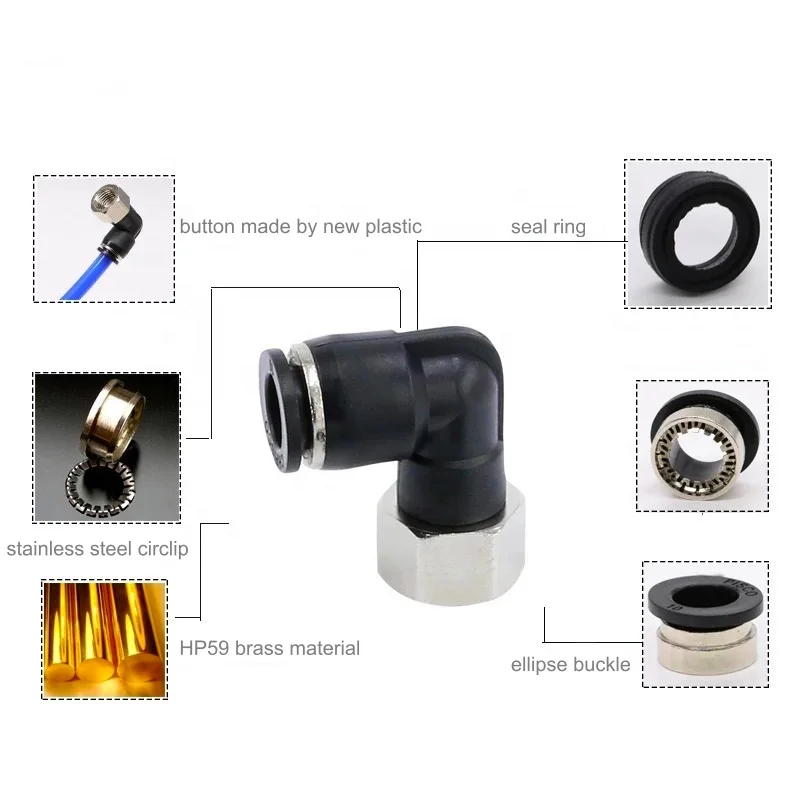 BSP female thread elbow type PLF 4mm 6mm 8mm 10mm 12mm 14mm 16mm 1/8 one touch compression push in tube fittings