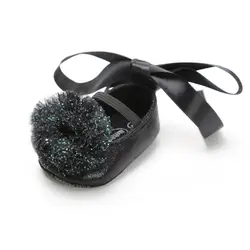 Cute PU Leather fluff ball girl princess mary jane baby shoes for girl