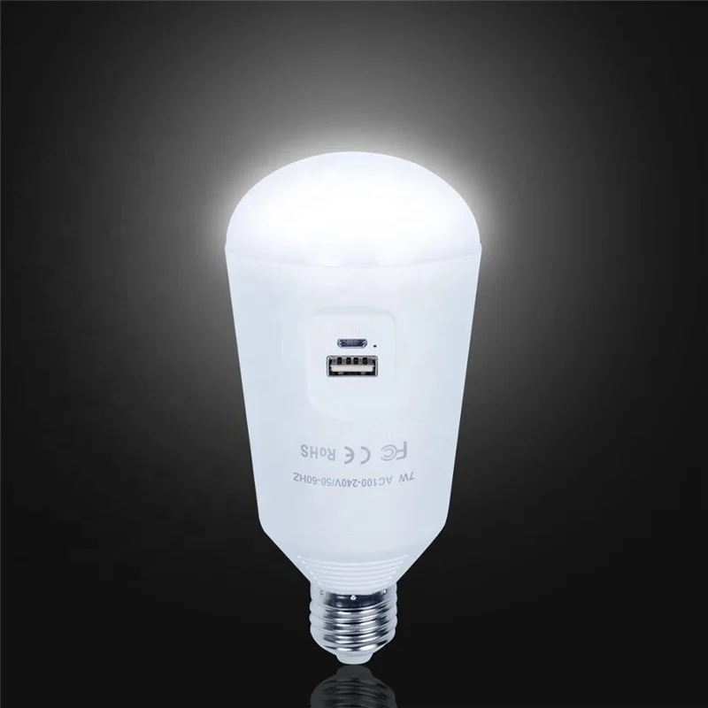 USB charge 7W led emergency light bulb E27 Solar rechargeable  cool white portable rechargeable led bulb light