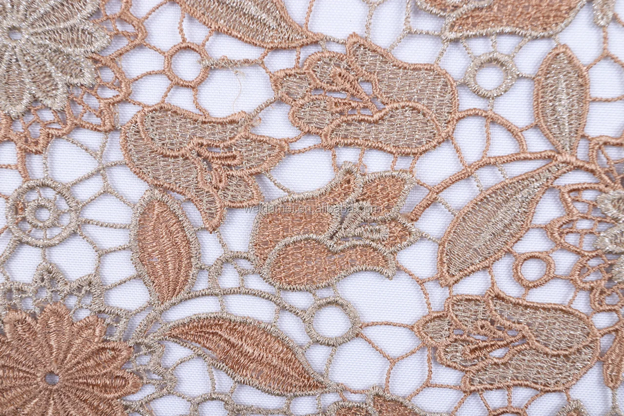 
Lace fabric gold African 120-140cm cord wedding dress embroidered lace fabric 