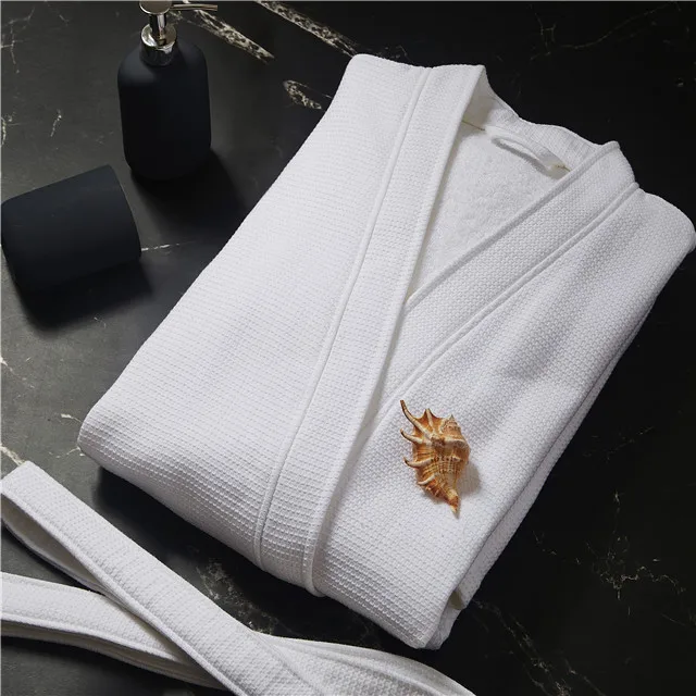Cheap Double Layer White Shawl Collar Luxury Hotel Waffle Terry Bathrobe