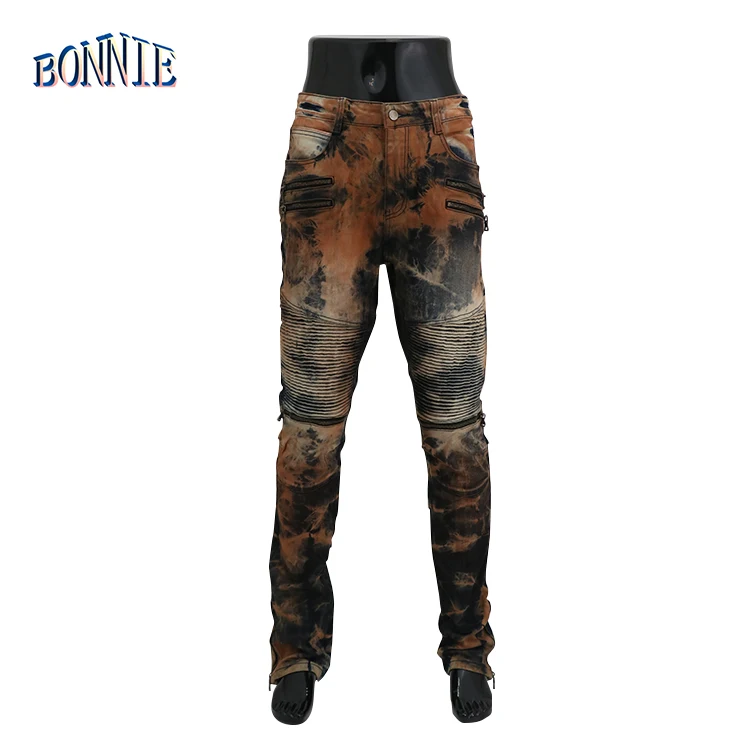 Cheap custom made funky tall vintage high dirty denim waisted washed biker skinny tube mens metal zipper jeans