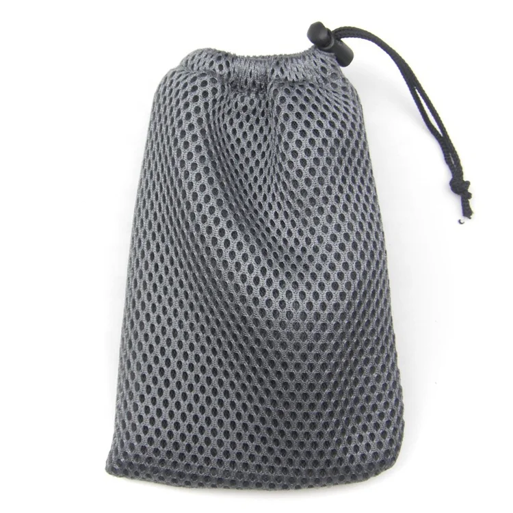Custom Drawstring Mesh Pouch Black Small Nylon Mesh Drawstring Bag for Earphone Power Bank Bags
