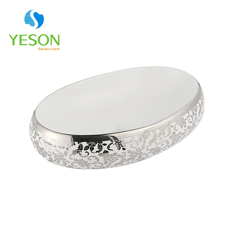 Yeson sliver luxury style hand wash sink art plating ceramic porcelain basin for hhotel bathroom (60836550875)