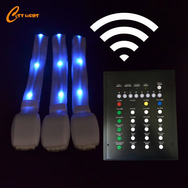 Remote Controlled 15 multicolor RGB DMX Proragrammed Nylon  LED Bracelet for Concert