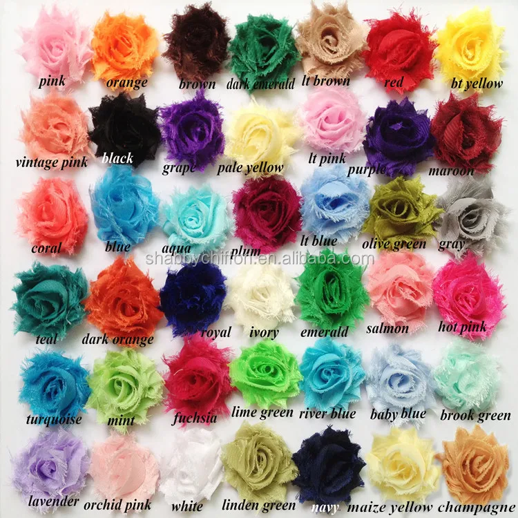 42 Solid Colors Mini 1.5 inch Shabby Flower Wholesale Trims,Frayed Shabby Rose For Kids