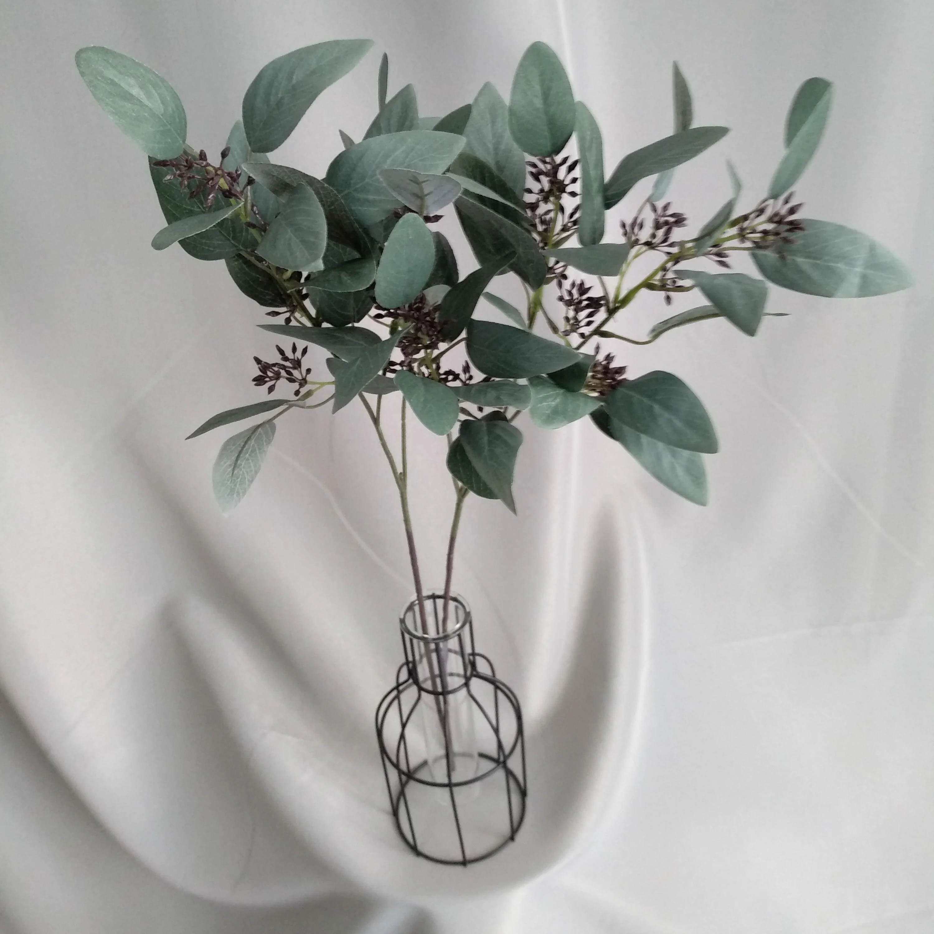 FC7003 Factory 3 branches green seeded artificial eucalyptus leaves foe sale