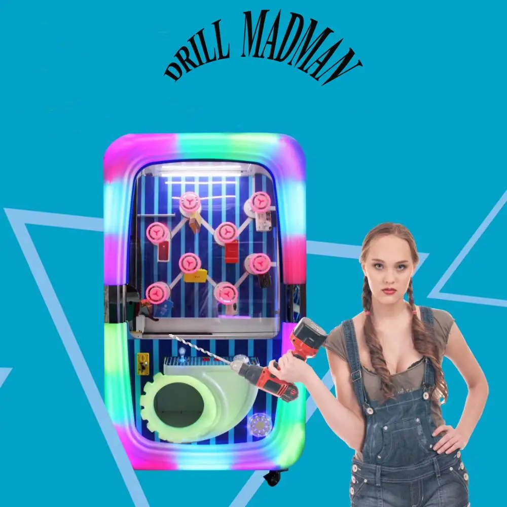 USA Crazy Arcade Drill Madman Prize Vending Amusement Coin Pusher Claw Toy Game Machine Sale