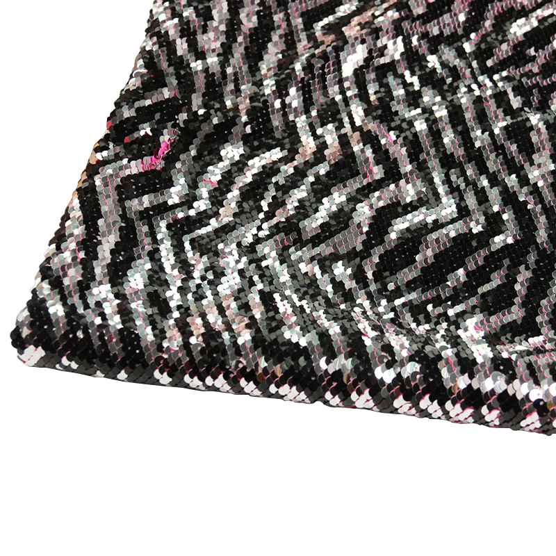 China sells polyester black and white zebra stripes pattern sequin color changing fabric
