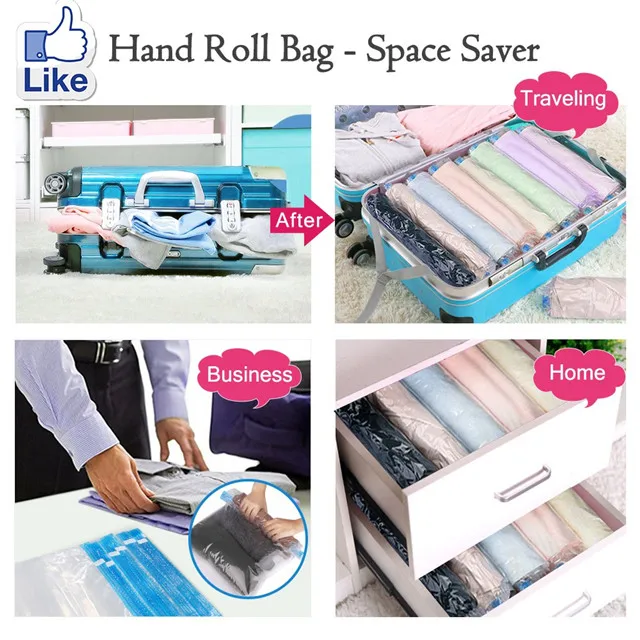 Travel Space Saver Bags - Roll Up Storage Bags - Compression Bags for Clothes - No Vacuum or Pump Needed