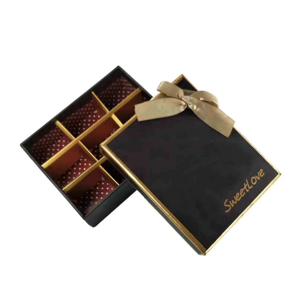 
paper chocolate presentation box with divider insert and recyclable material 