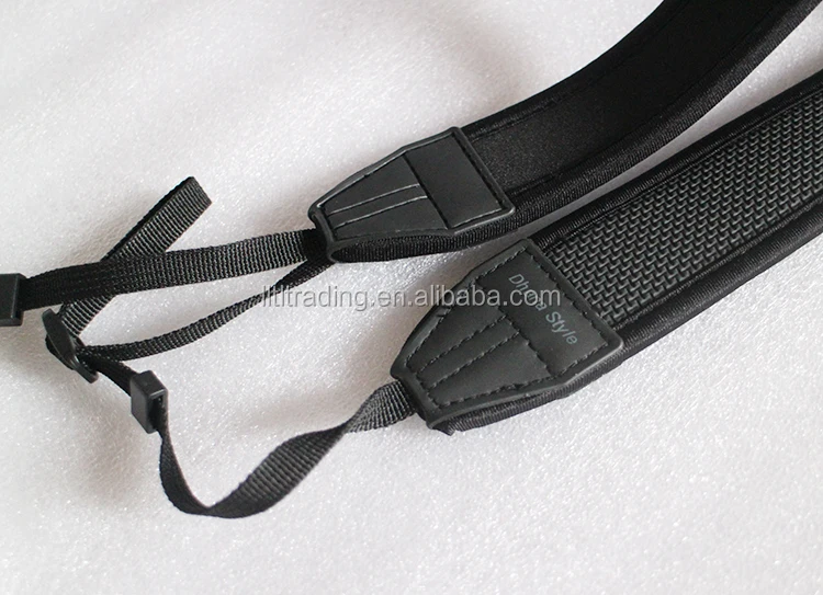 Custom retractable black neoprene single strap camera with printed OEM logo PVC ending neoprene quick release camera strap