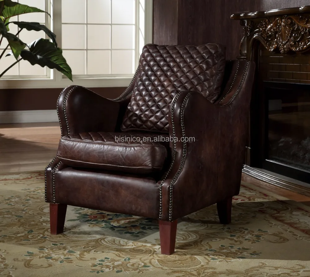 Vintage Italian Brown Leather Club Arm Chair With Nail Head/Cigar Leather Chair