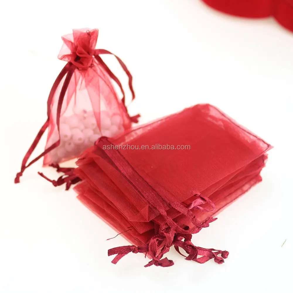 Wholesale hot sale custom different sizes packaging pouch sheer mesh organza gift drawstring bag