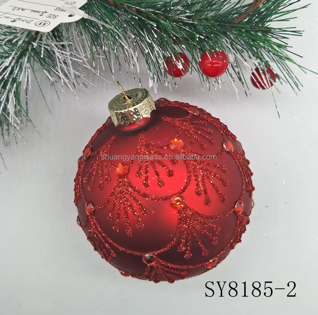 Hand-blown 8cm silver red and gold colored glass balls to hang Christmas tree ornaments