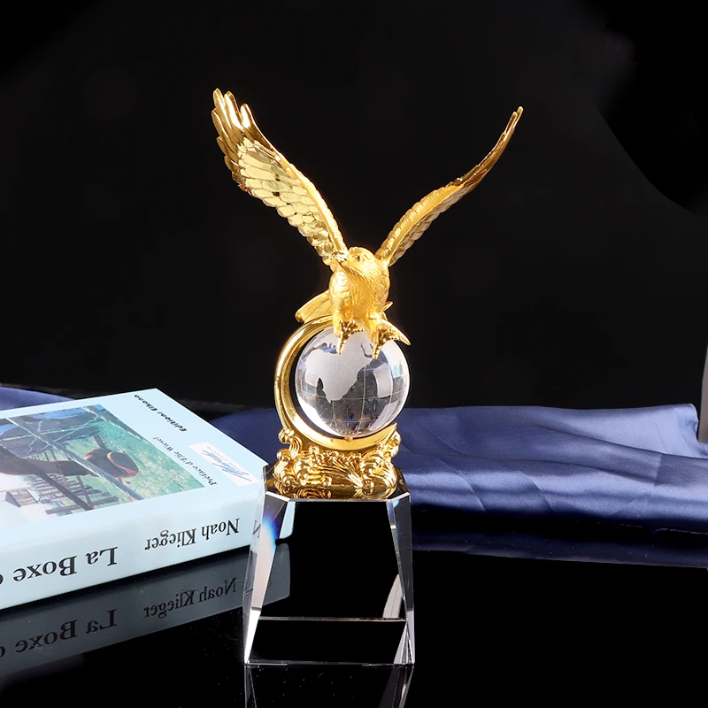 Golden Eagle and Globe Crystal Base Metal Trophy Cup